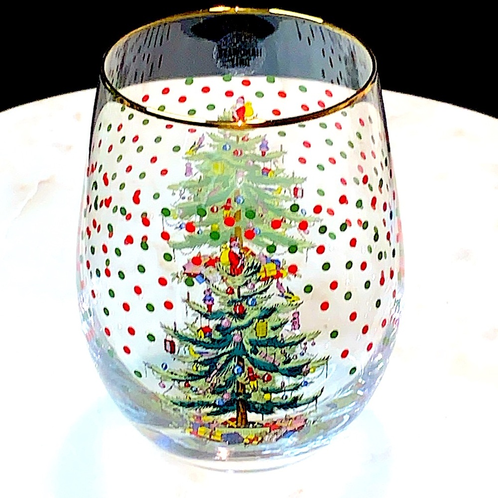 SPODE CHRISTMAS TREE STEMLESS WINE GLASS 18 oz NEW